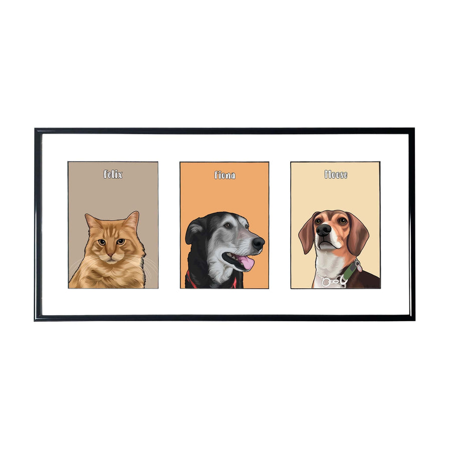 Custom Three Pet Portrait- Solid Colors